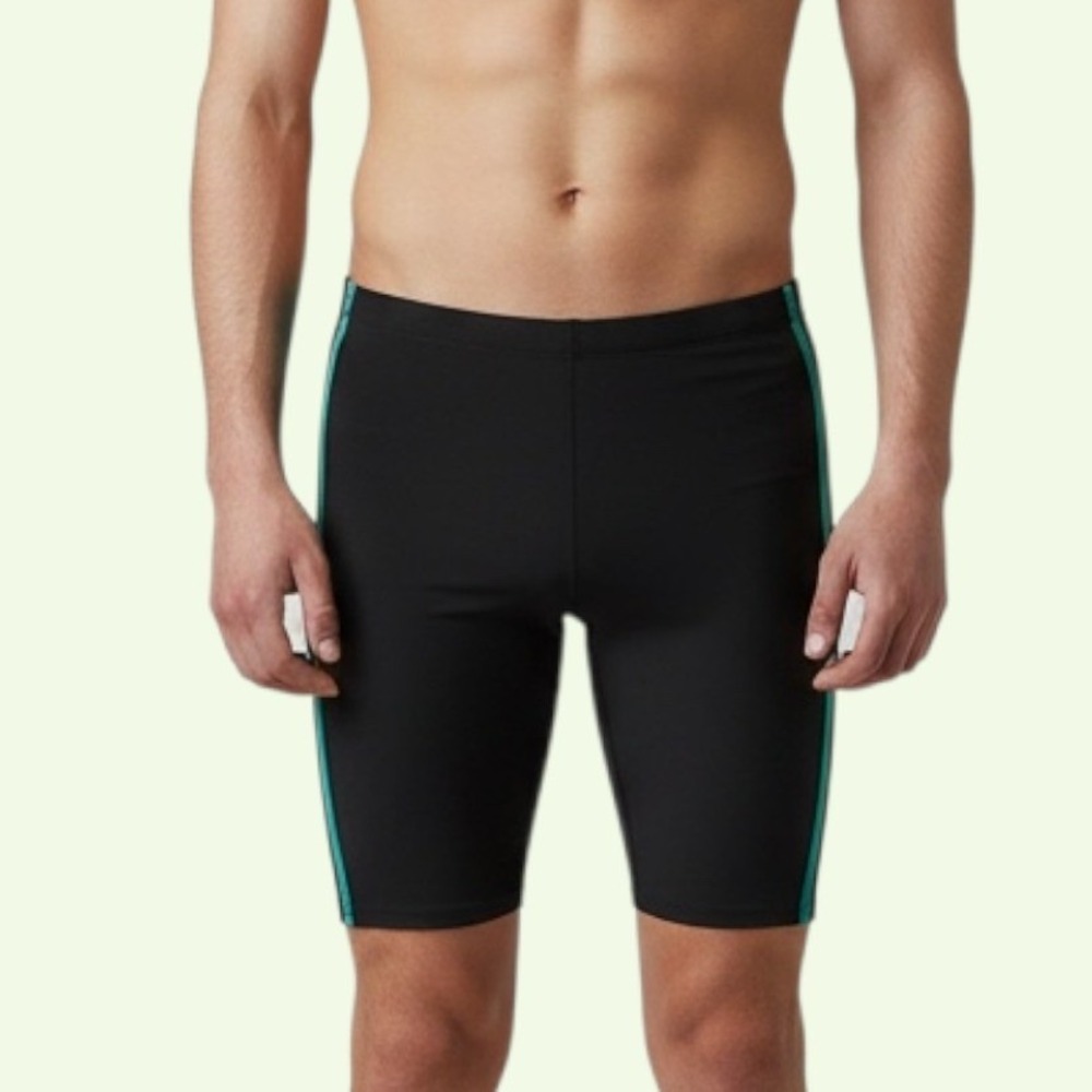Marena‎ Comfortwear Compression Shorts L Black Teal Trim Athletic Gym Activewear